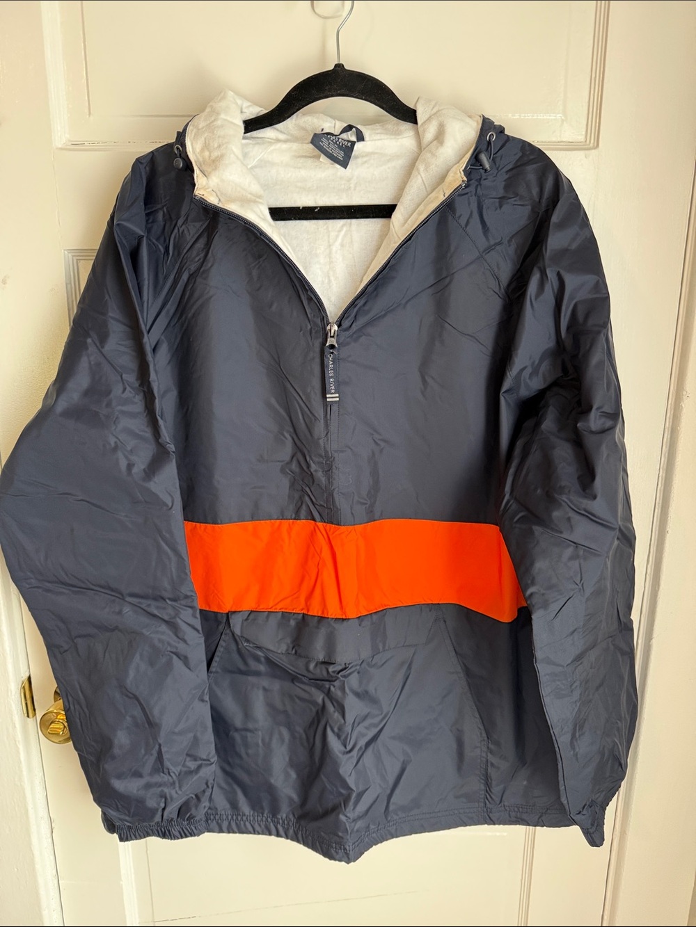Charles River Apparel Navy Pullover Windbreaker with Orange Stripe